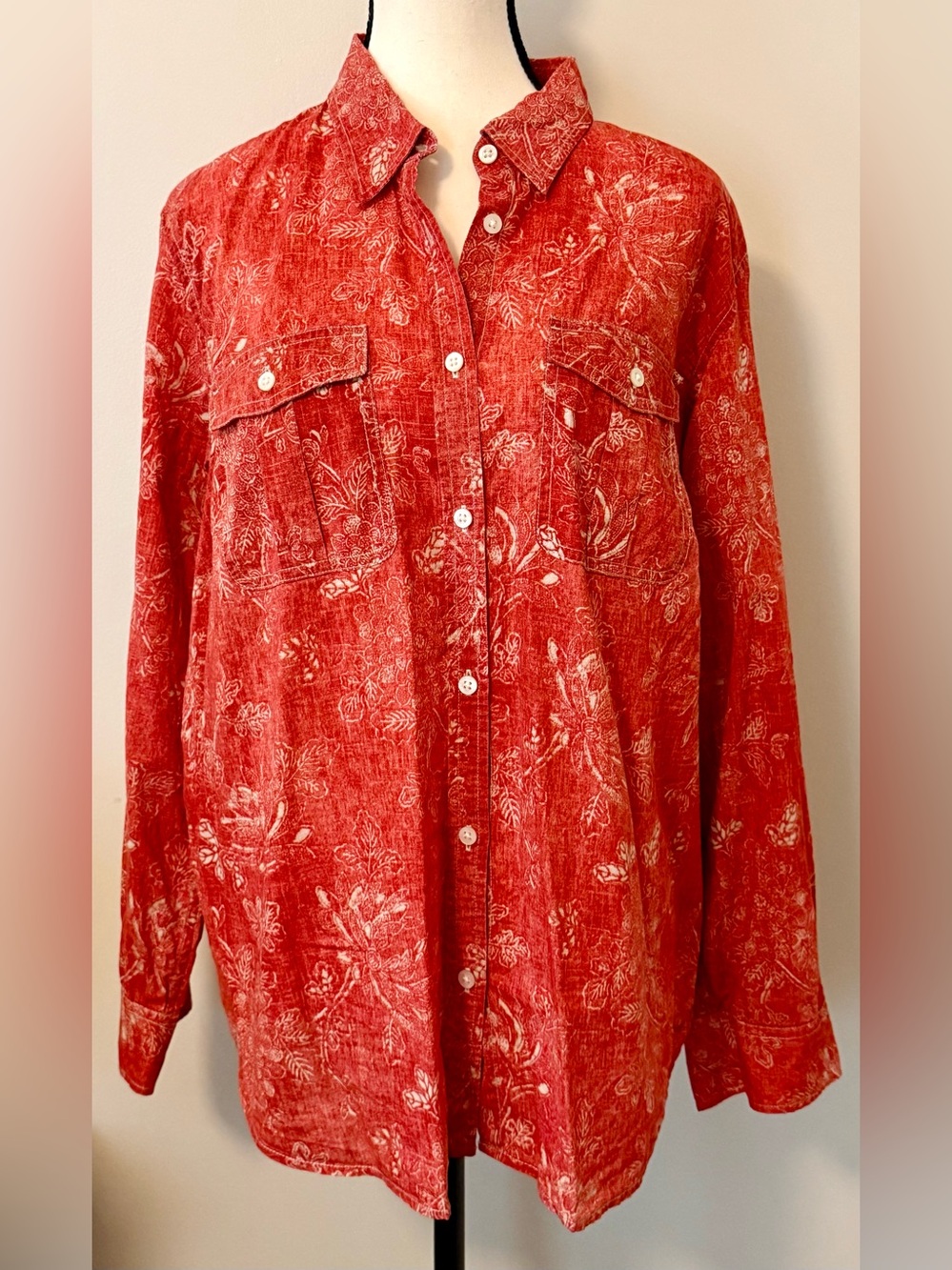 Ralph Lauren Red Floral Button-Up Shirt. 100% Cotton.